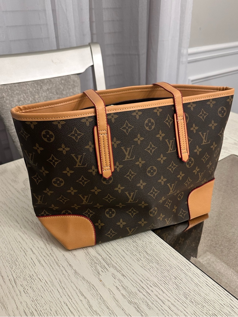 Louis Vuitton Monogram Tote Bag Brown Tan